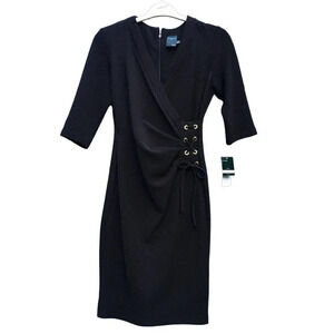 Gabby Skye Women's Black Textured Pinstripes Eyelet Tie Dress Size 6 NWT